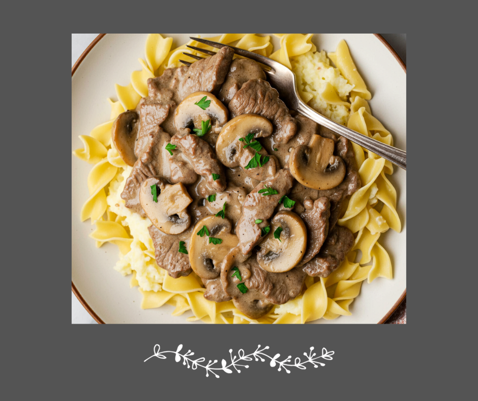 Bœuf stroganoff sur nouilles aux œufs