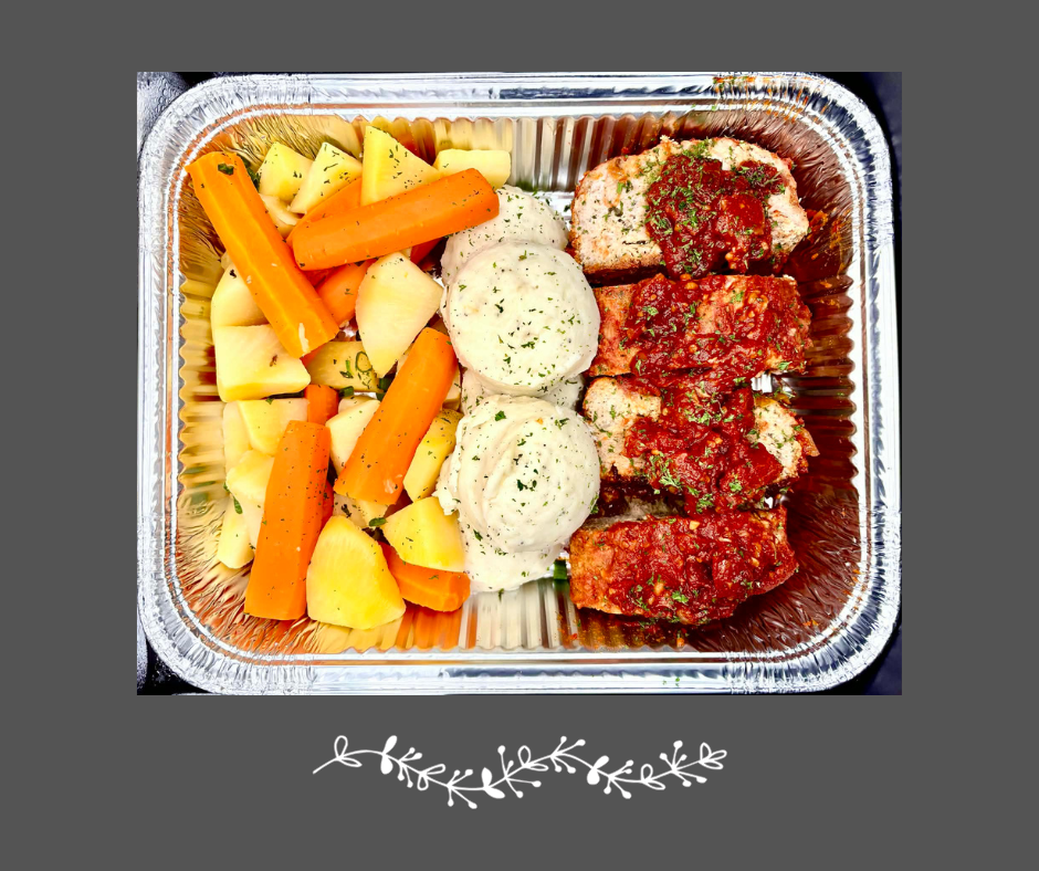 Pain de viande maison Purée de pommes de terre & légumes racines