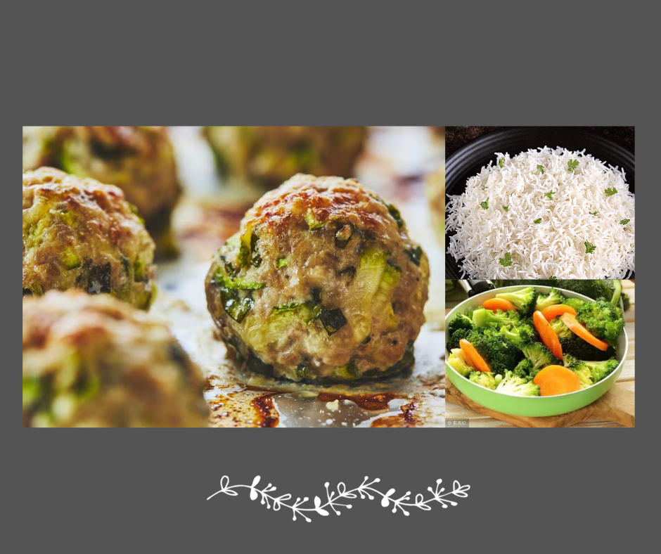 Boulettes de dinde aux courgettes sur riz sauvage et légumes