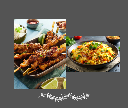 Brochette satay asiatique, riz aux légumes