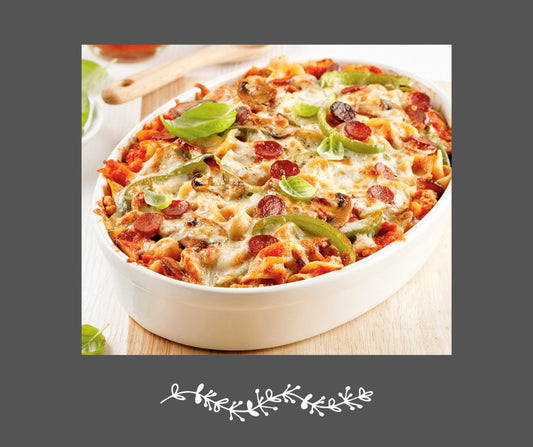 Casserole de dinde façon pizza, nouilles aux œufs