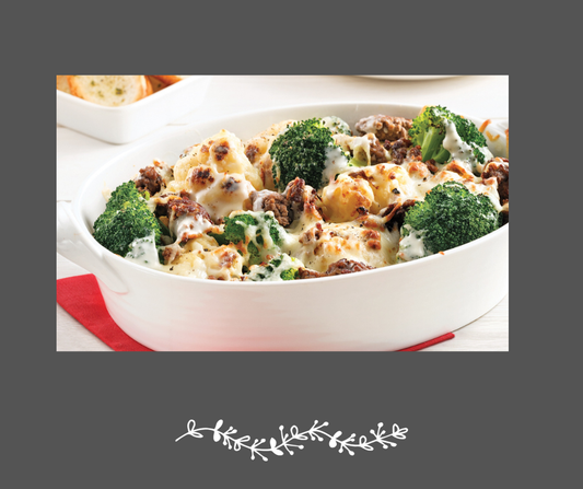 Casserole gratinée de bœuf, brocoli et chou-fleur