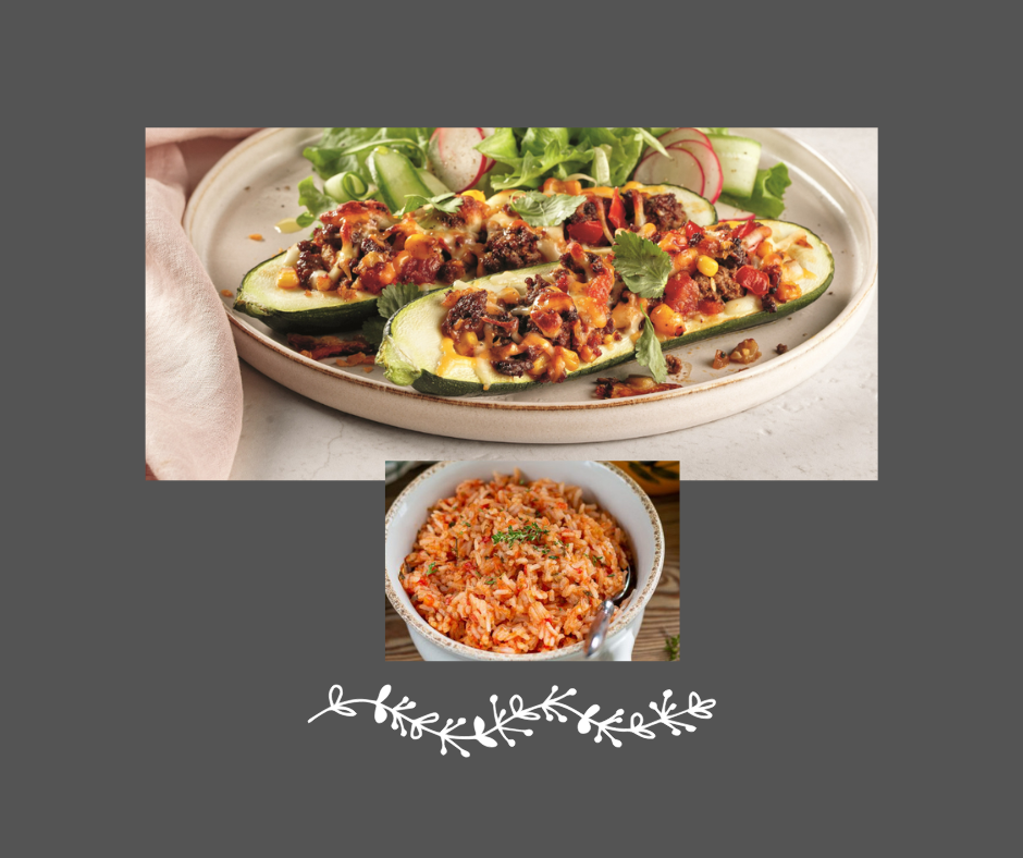 Courgettes Tex-Mex au bœuf, riz aux tomates