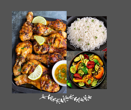 Cuisse de poulet chimichurri, riz jasmin et légumes du moment