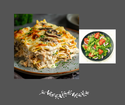Lasagne au poulet avec salade du chef