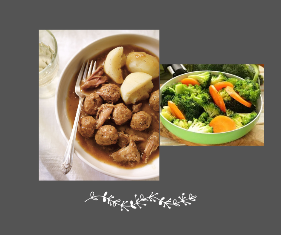 Ragoût de boulettes avec pommes de terre et légumes du moment