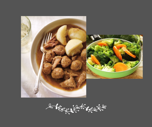 Ragoût de boulettes avec pommes de terre et légumes du moment