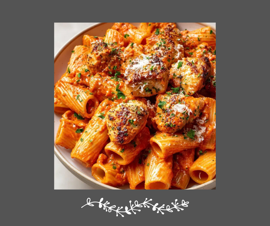 Rigatoni rosé au poulet grillé, bacon & parmesan