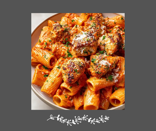 Rigatoni rosé au poulet grillé, bacon & parmesan