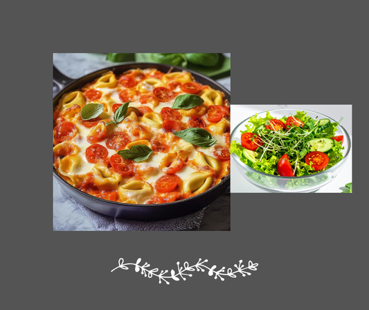 Tortellini sauce tomate & basilic avec salade du chef