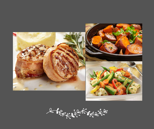 Tournedos de poulet, patates douces et légumes du moment